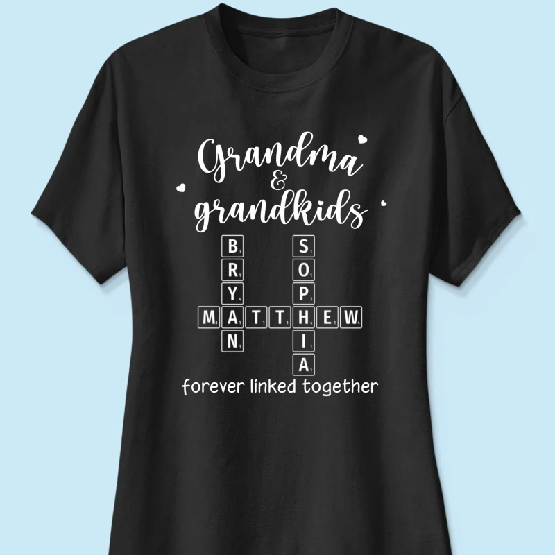 Grandma Grandpa & Grandkids Forever Linked Together Crossword Puzzle Art Personalized Shirt - Image 11