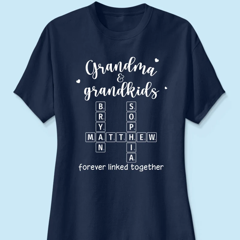 Grandma Grandpa & Grandkids Forever Linked Together Crossword Puzzle Art Personalized Shirt - Image 12