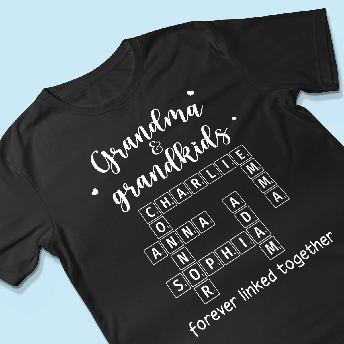 Grandma Grandpa & Grandkids Forever Linked Together Crossword Puzzle Art Personalized Shirt - Image 3