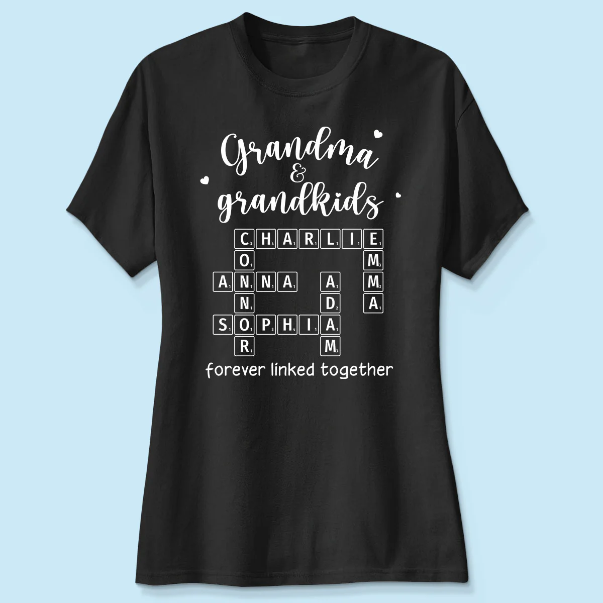 Grandma Grandpa & Grandkids Forever Linked Together Crossword Puzzle Art Personalized Shirt - Image 4