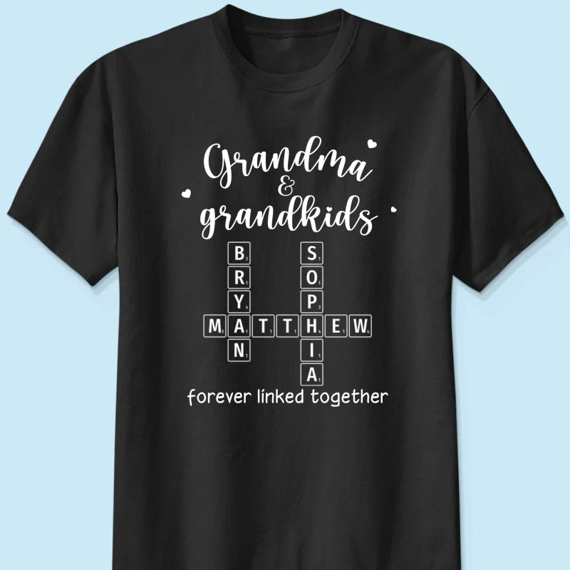 Grandma Grandpa & Grandkids Forever Linked Together Crossword Puzzle Art Personalized Shirt - Image 7