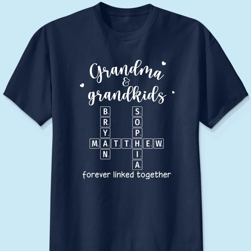 Grandma Grandpa & Grandkids Forever Linked Together Crossword Puzzle Art Personalized Shirt - Image 8