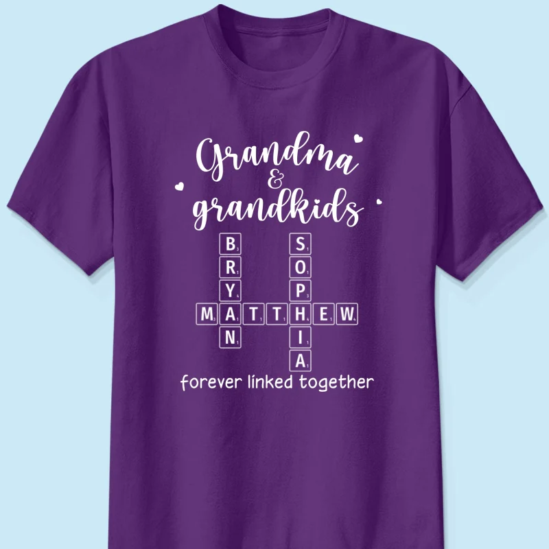 Grandma Grandpa & Grandkids Forever Linked Together Crossword Puzzle Art Personalized Shirt - Image 9