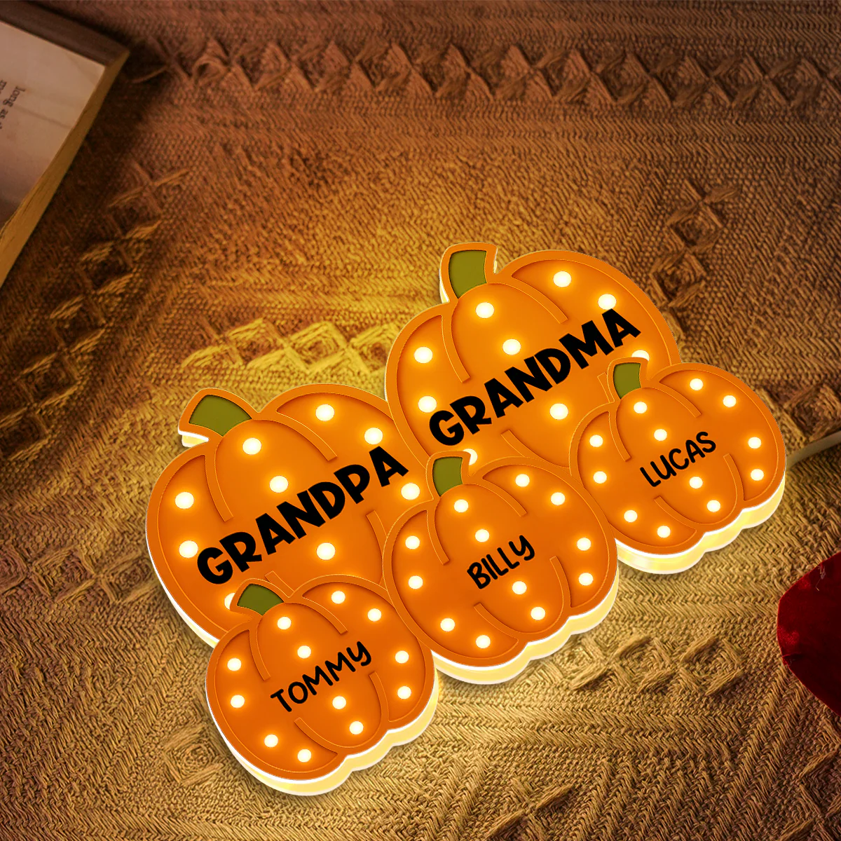 3D Effect Grandma Grandpa Grandkids Pumpkin Patch Marquee Pattern - Personalized Light Box - Cozy Fall Home Decor - Image 6