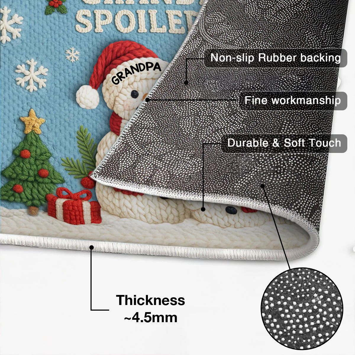 Grandma Grandpa Grandkids Snowman Crochet Faux Yarn Texture - Personalized Doormat - Christmas Decoration - Image 7