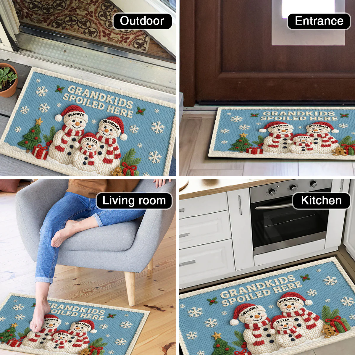 Grandma Grandpa Grandkids Snowman Crochet Faux Yarn Texture - Personalized Doormat - Christmas Decoration - Image 8