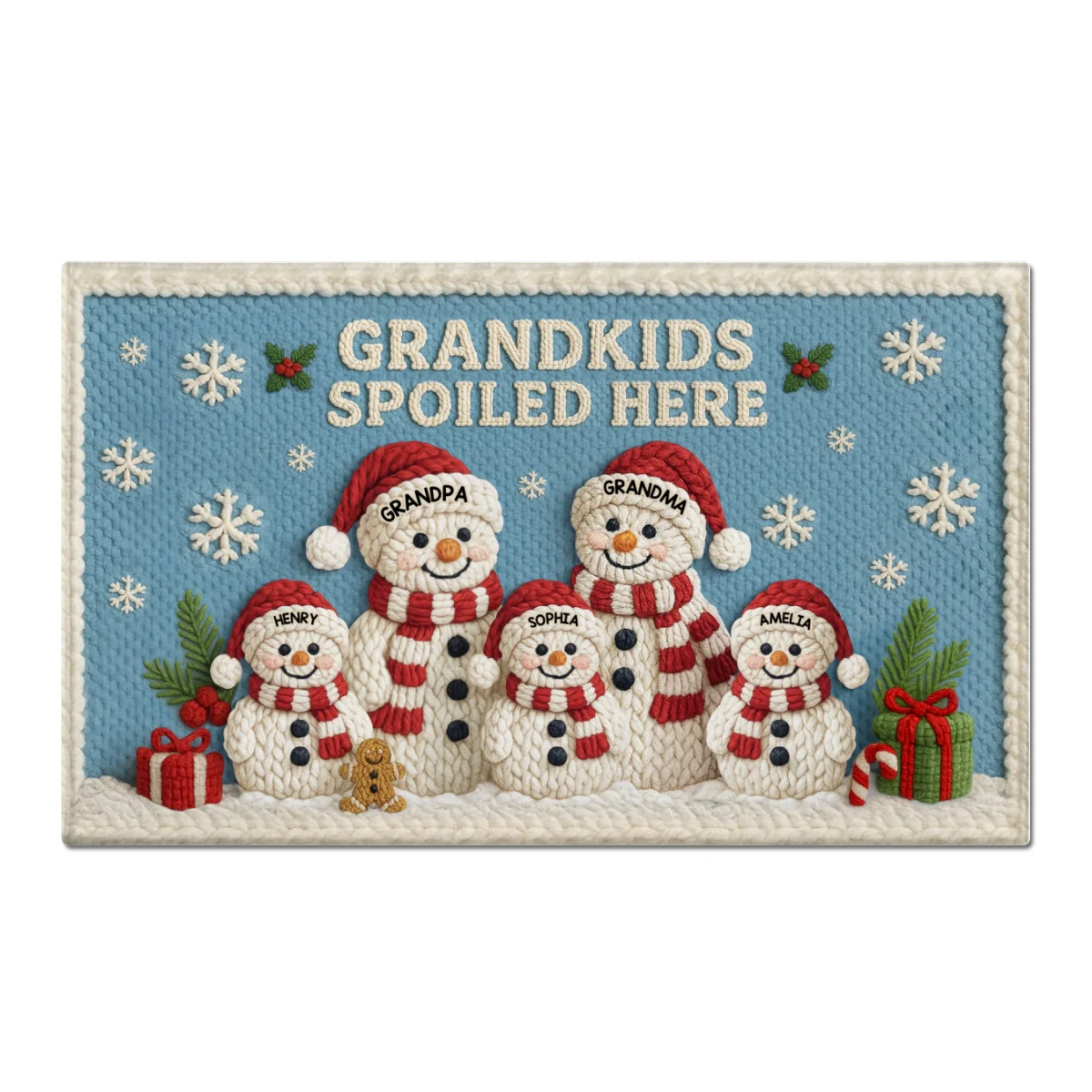 Grandma Grandpa Grandkids Snowman Crochet Faux Yarn Texture - Personalized Doormat - Christmas Decoration - Image 9
