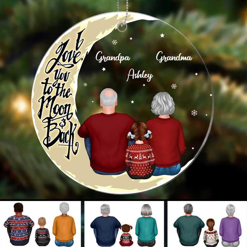 Grandma Grandpa Grandparents Grandkid On Moon Personalized Acrylic Ornament - Image 2