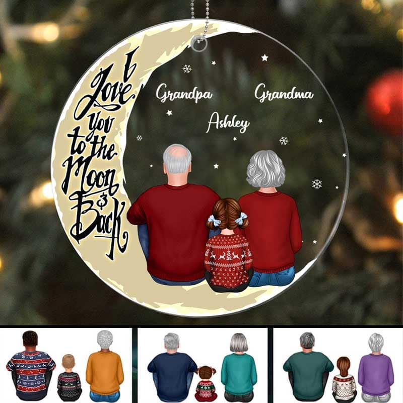 Grandma Grandpa Grandparents Grandkid On Moon Personalized Acrylic Ornament - Image 3