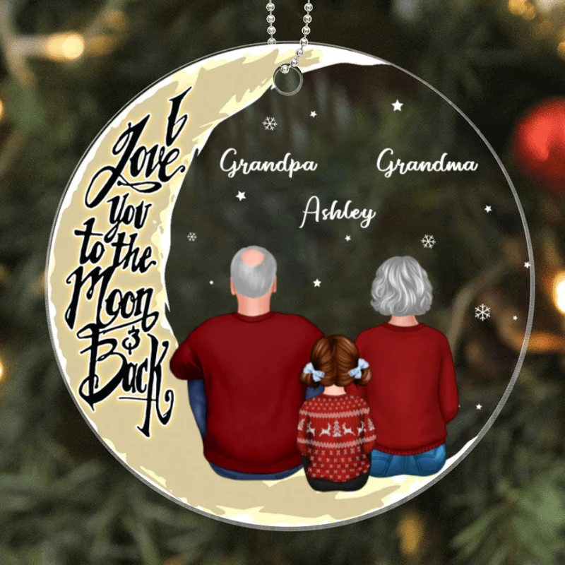 Grandma Grandpa Grandparents Grandkid On Moon Personalized Acrylic Ornament - Image 4