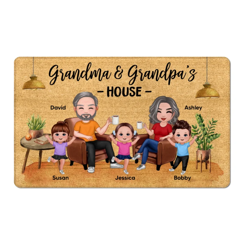 Grandma & Grandpa House With Happy Doll Kids Personalized Doormat - Image 5