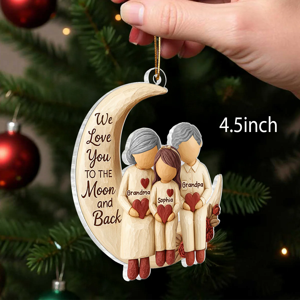 Grandma Grandpa Love You to the Moon & Back - Personalized Acrylic Ornament - Christmas Gift for Grandparents, Granchildren - Image 2