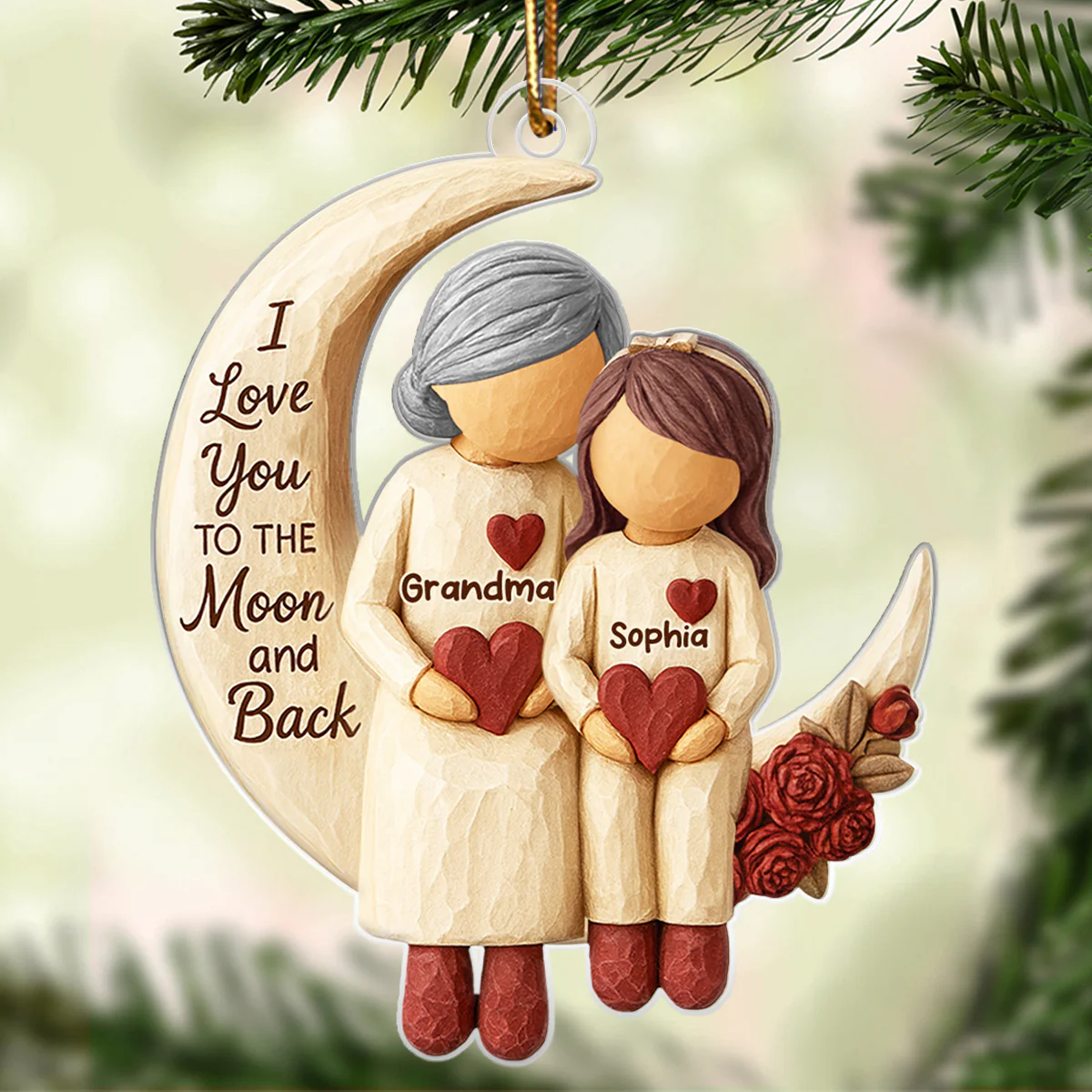 Grandma Grandpa Love You to the Moon & Back - Personalized Acrylic Ornament - Christmas Gift for Grandparents, Granchildren - Image 3