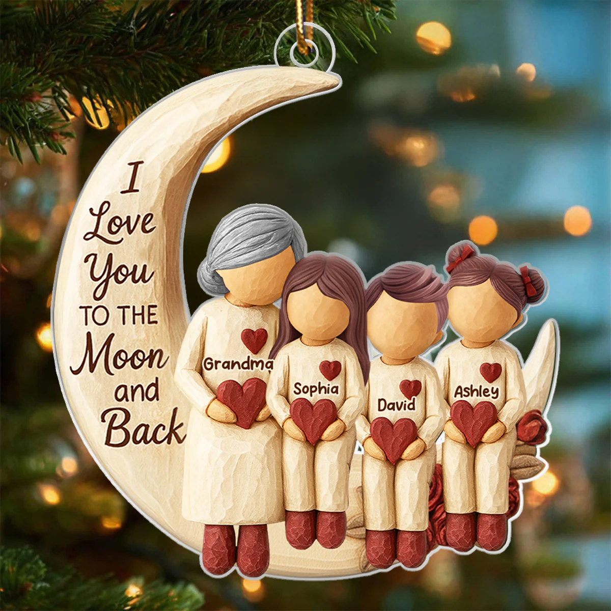 Grandma Grandpa Love You to the Moon & Back - Personalized Acrylic Ornament - Christmas Gift for Grandparents, Granchildren - Image 4