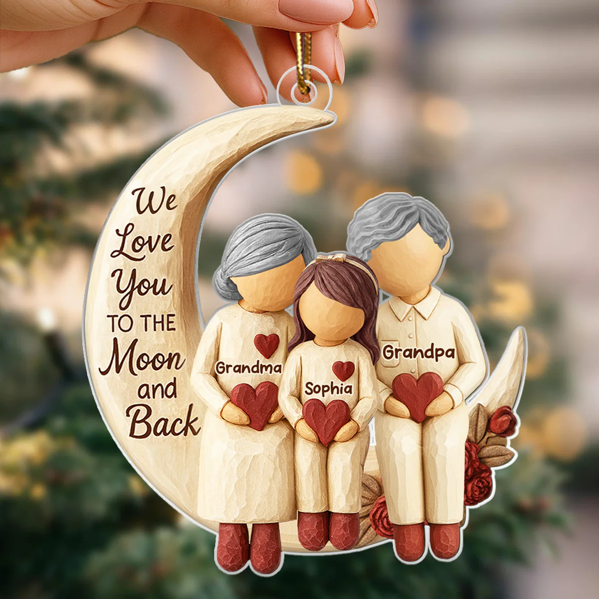 Grandma Grandpa Love You to the Moon & Back - Personalized Acrylic Ornament - Christmas Gift for Grandparents, Granchildren - Image 5