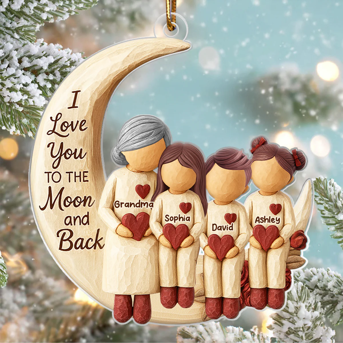 Grandma Grandpa Love You to the Moon & Back - Personalized Acrylic Ornament - Christmas Gift for Grandparents, Granchildren - Image 6