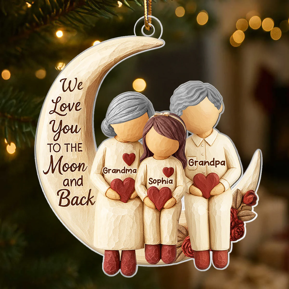 Grandma Grandpa Love You to the Moon & Back - Personalized Acrylic Ornament - Christmas Gift for Grandparents, Granchildren - Image 8