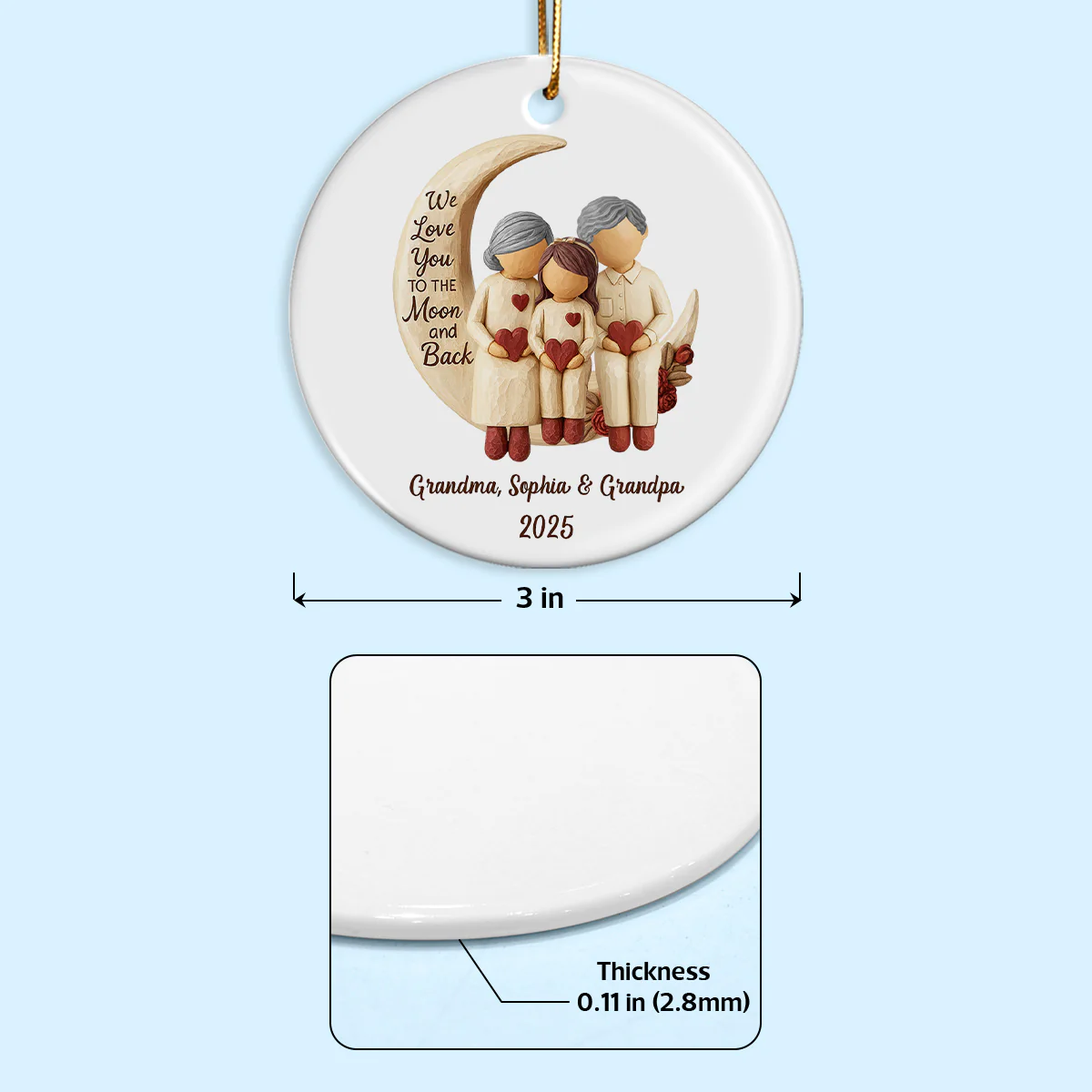 Grandma Grandpa Love You to the Moon & Back - Personalized Ceramic Ornament - Christmas Gift for Grandparents, Granchildren - Image 10