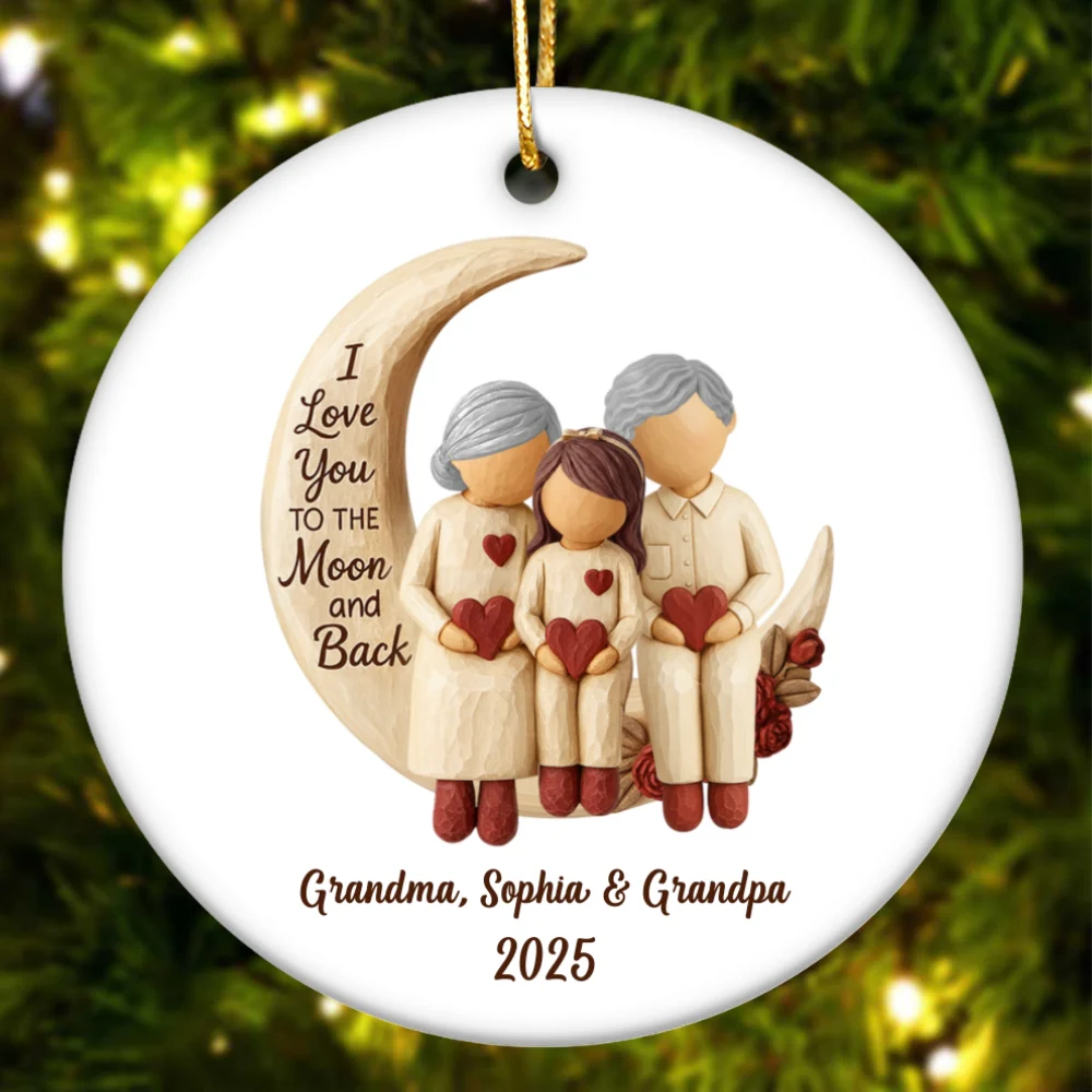 Grandma Grandpa Love You to the Moon & Back - Personalized Ceramic Ornament - Christmas Gift for Grandparents, Granchildren - Image 12