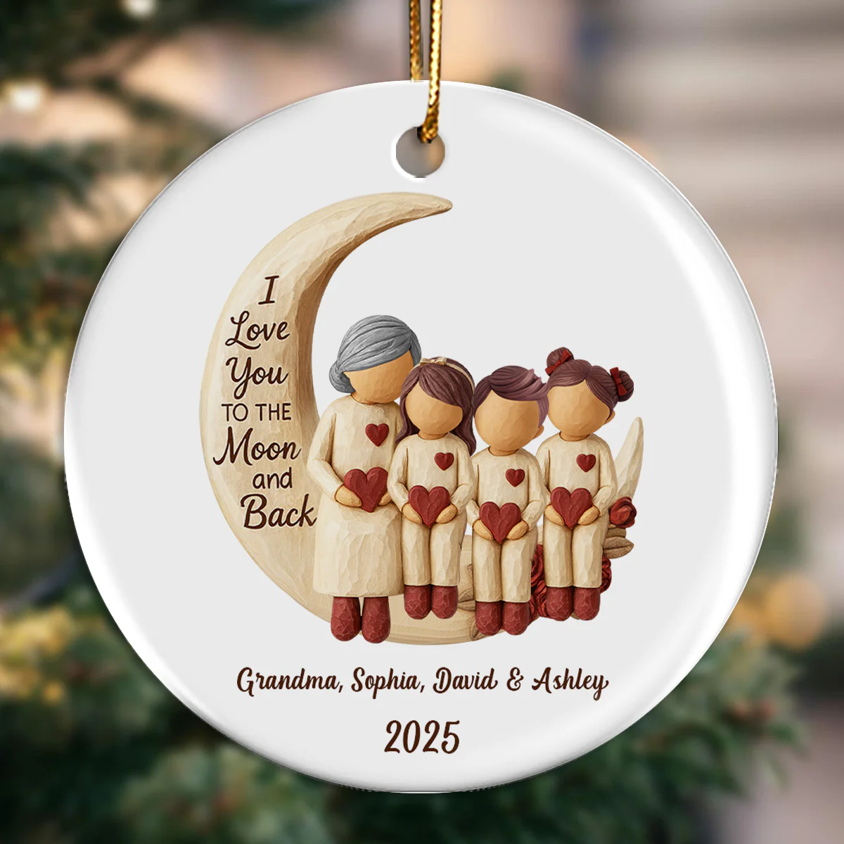 Grandma Grandpa Love You to the Moon & Back - Personalized Ceramic Ornament - Christmas Gift for Grandparents, Granchildren - Image 3