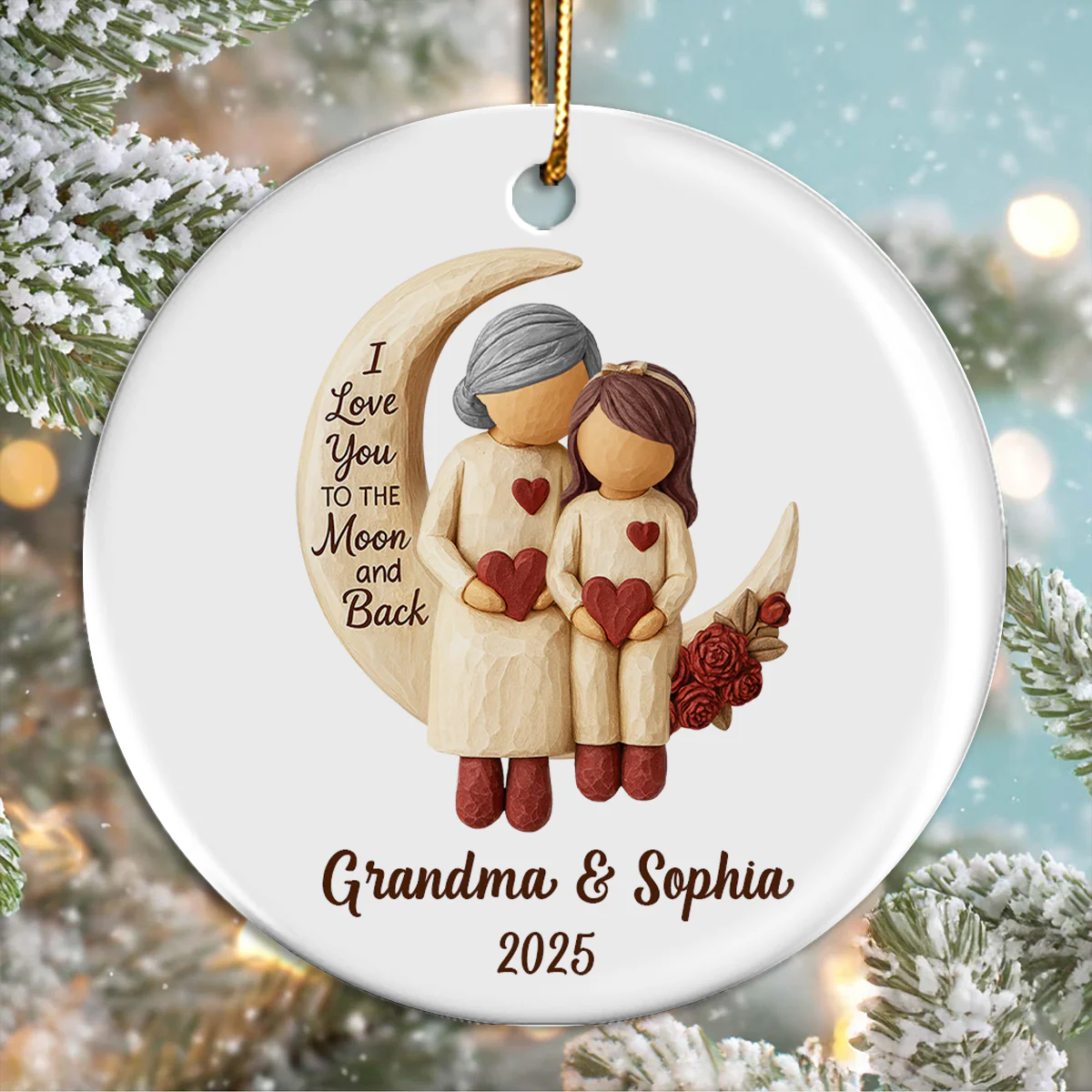 Grandma Grandpa Love You to the Moon & Back - Personalized Ceramic Ornament - Christmas Gift for Grandparents, Granchildren - Image 4