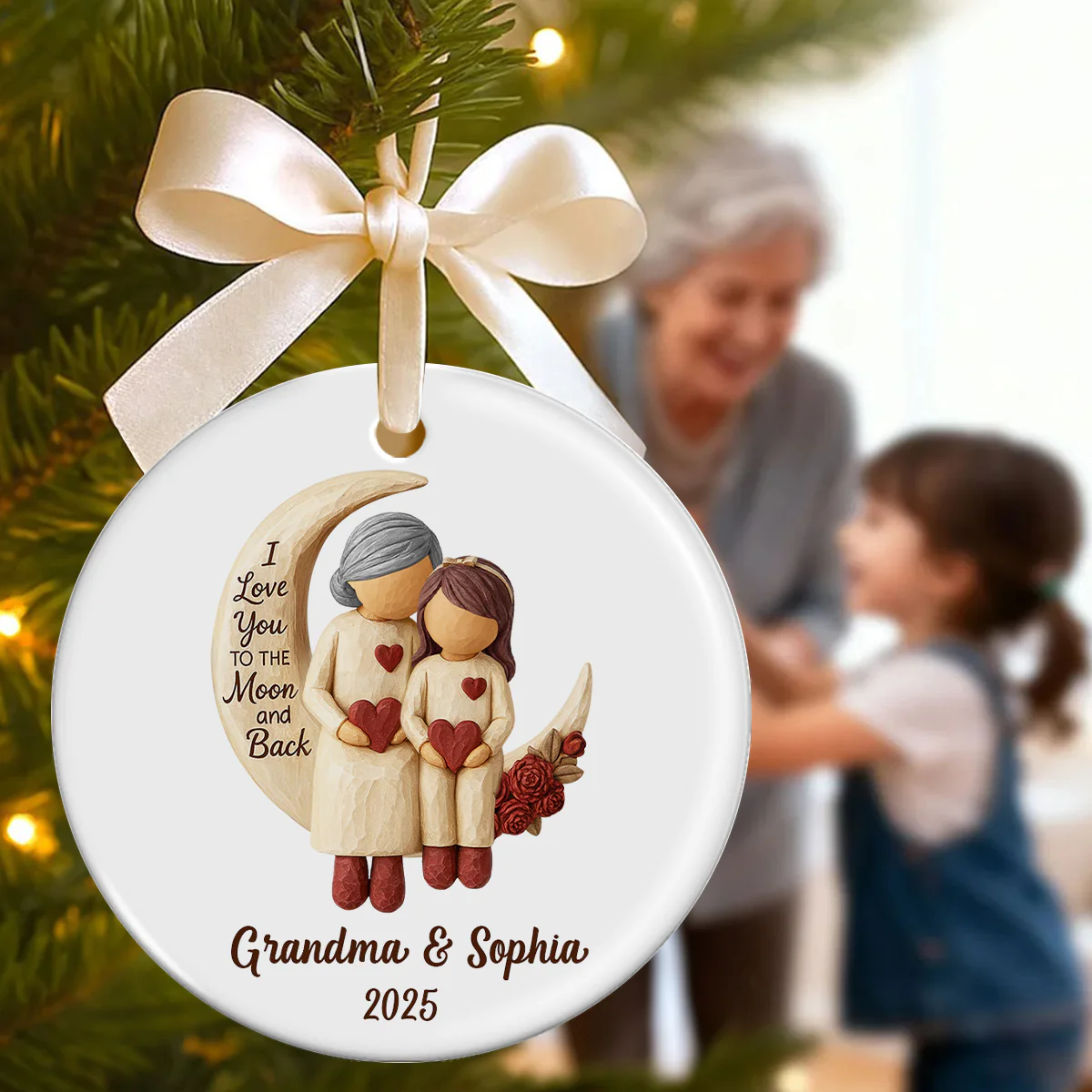 Grandma Grandpa Love You to the Moon & Back - Personalized Ceramic Ornament - Christmas Gift for Grandparents, Granchildren - Image 5