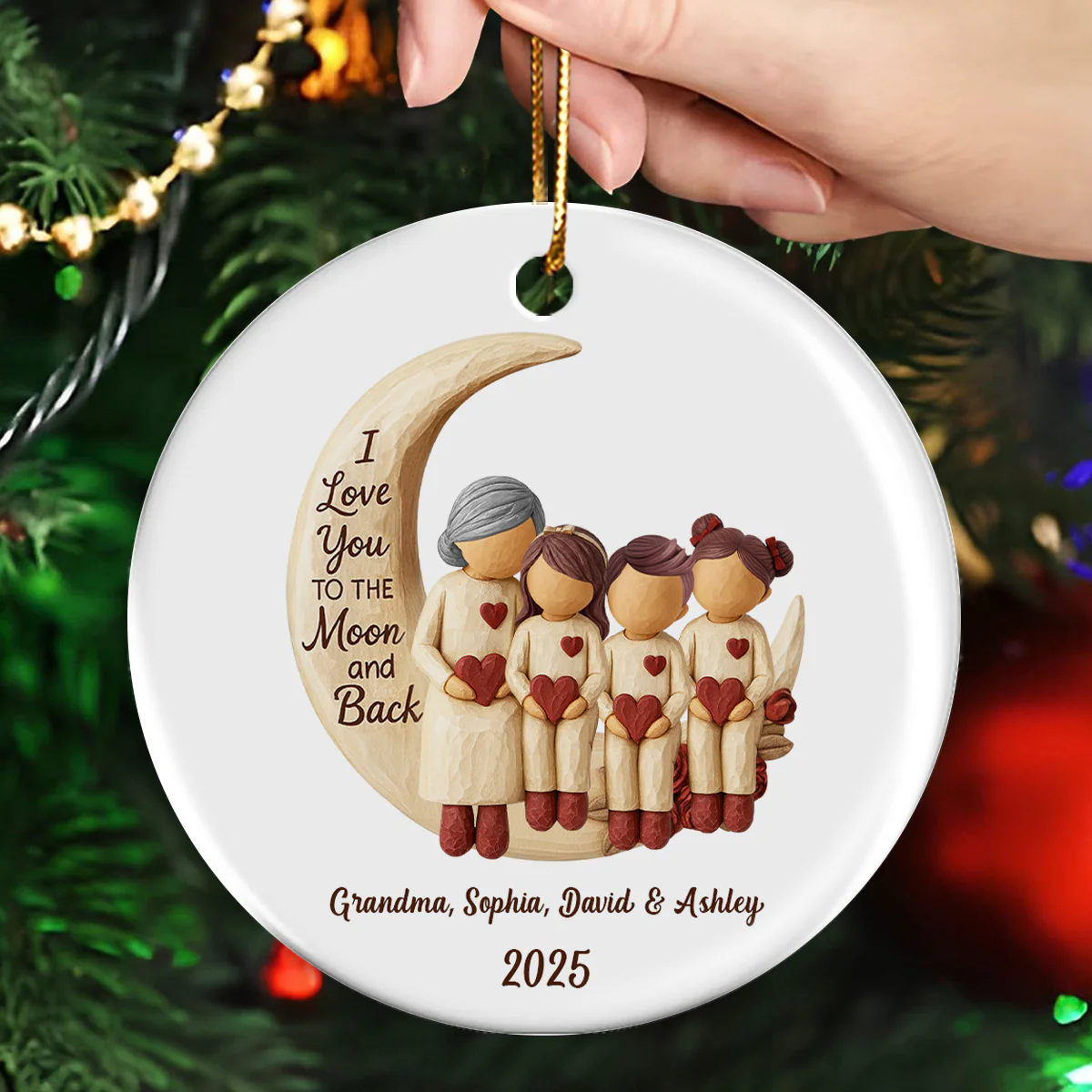 Grandma Grandpa Love You to the Moon & Back - Personalized Ceramic Ornament - Christmas Gift for Grandparents, Granchildren - Image 6
