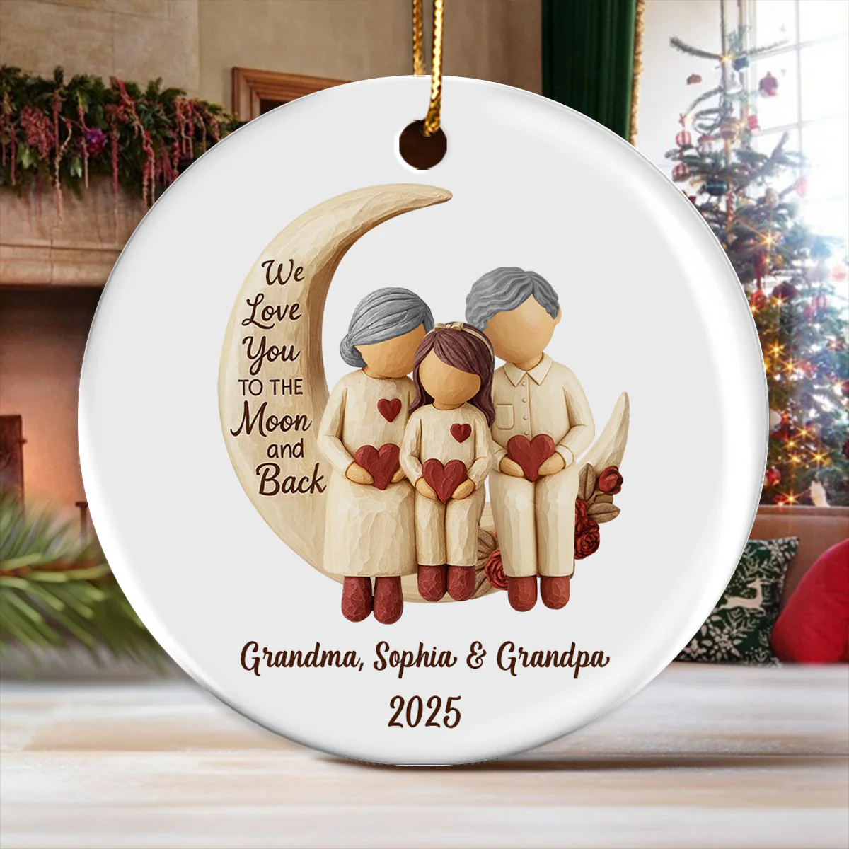 Grandma Grandpa Love You to the Moon & Back - Personalized Ceramic Ornament - Christmas Gift for Grandparents, Granchildren - Image 7