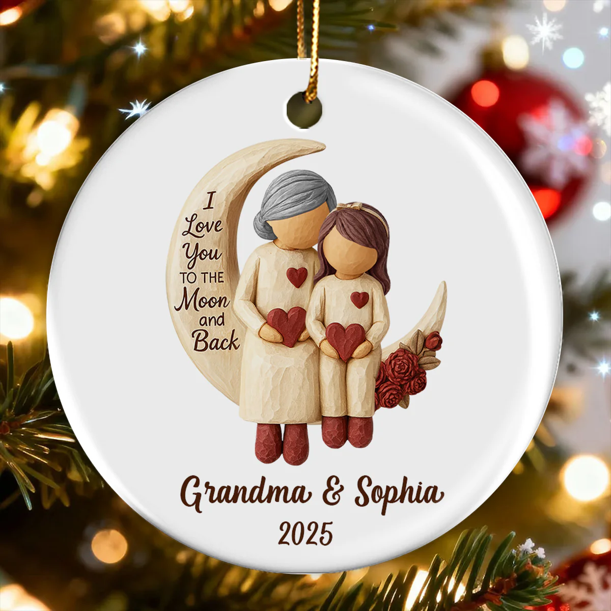 Grandma Grandpa Love You to the Moon & Back - Personalized Ceramic Ornament - Christmas Gift for Grandparents, Granchildren - Image 8
