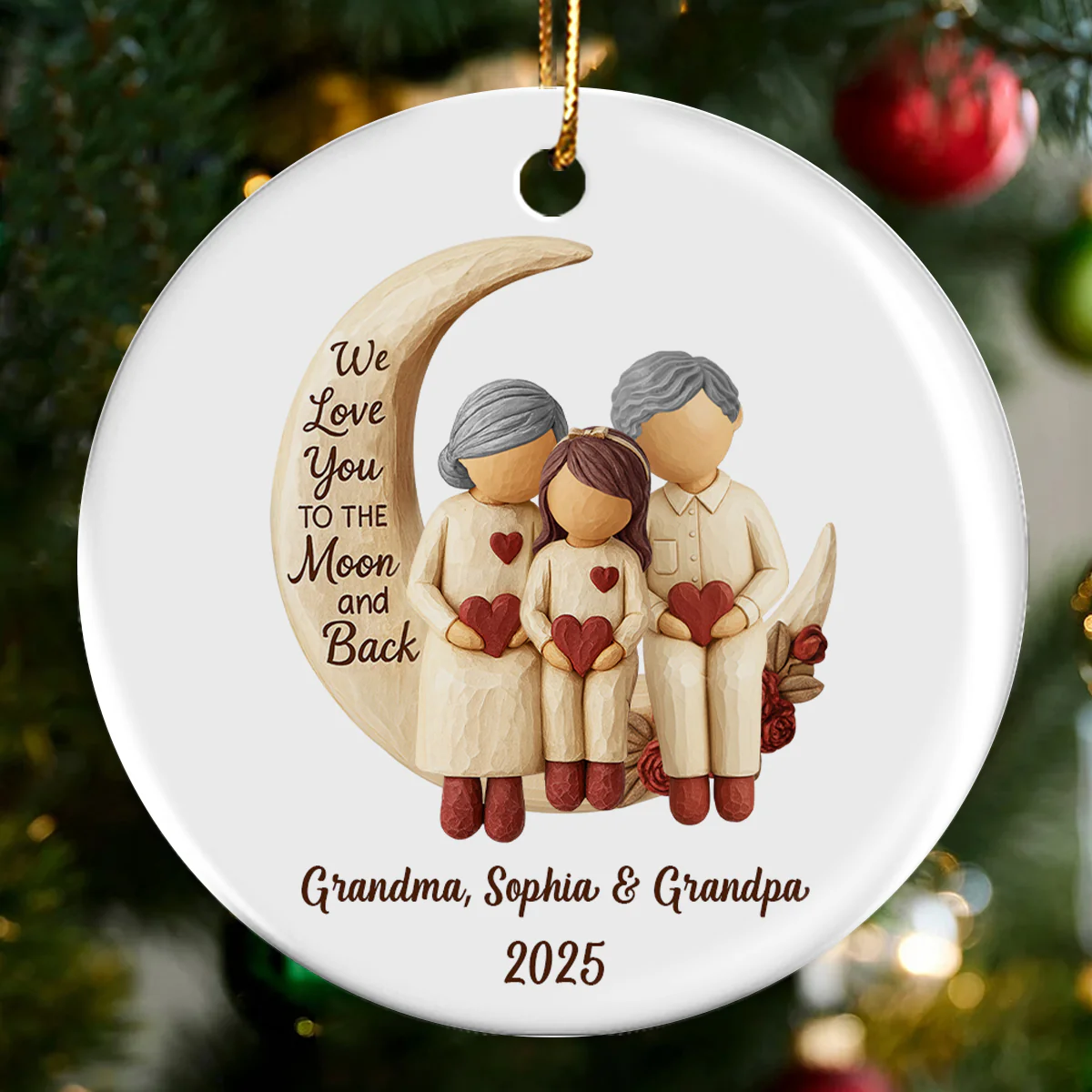 Grandma Grandpa Love You to the Moon & Back - Personalized Ceramic Ornament - Christmas Gift for Grandparents, Granchildren - Image 9