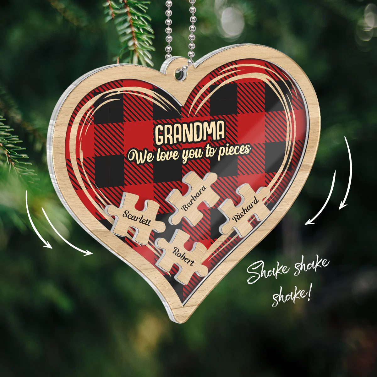 Grandma Grandpa We Love You To Pieces Personalized 4D Shaker Ornament, Christmas Gift For Grandparents - Image 2
