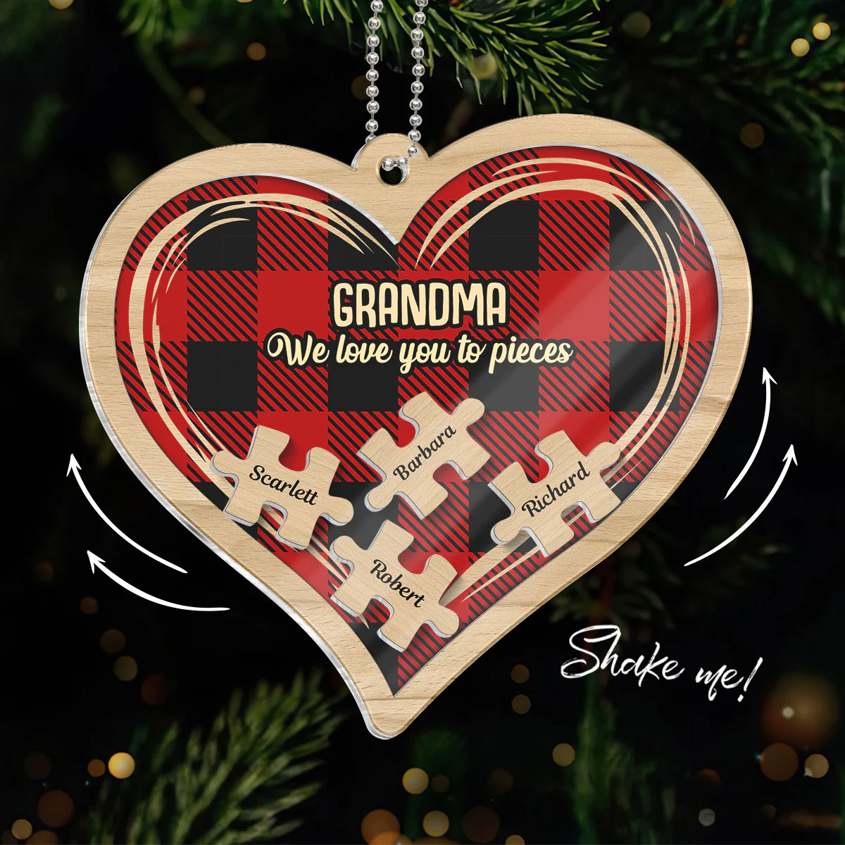 Grandma Grandpa We Love You To Pieces Personalized 4D Shaker Ornament, Christmas Gift For Grandparents - Image 3
