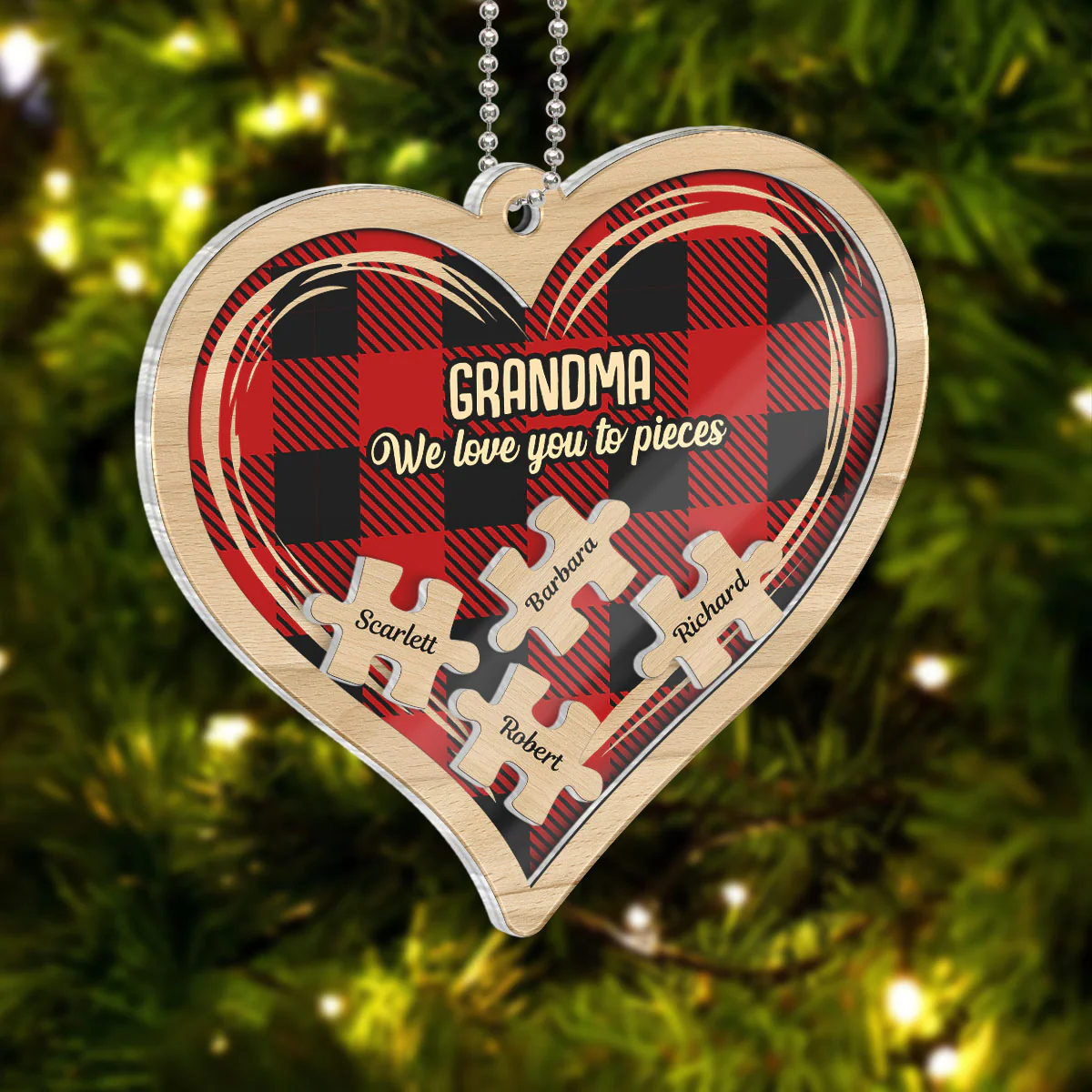 Grandma Grandpa We Love You To Pieces Personalized 4D Shaker Ornament, Christmas Gift For Grandparents - Image 4