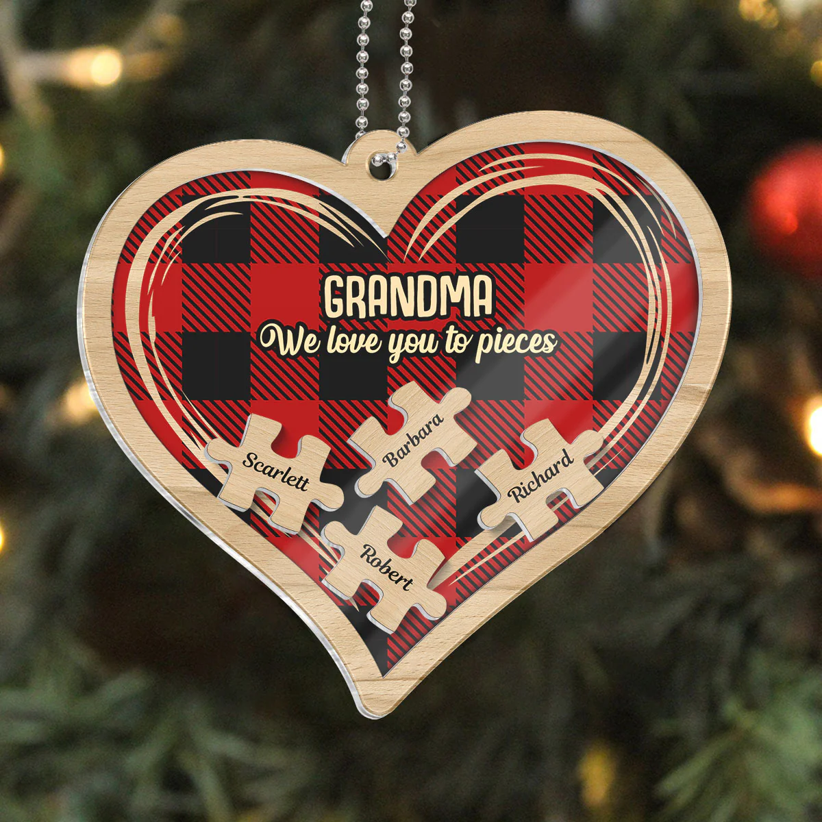 Grandma Grandpa We Love You To Pieces Personalized 4D Shaker Ornament, Christmas Gift For Grandparents - Image 5