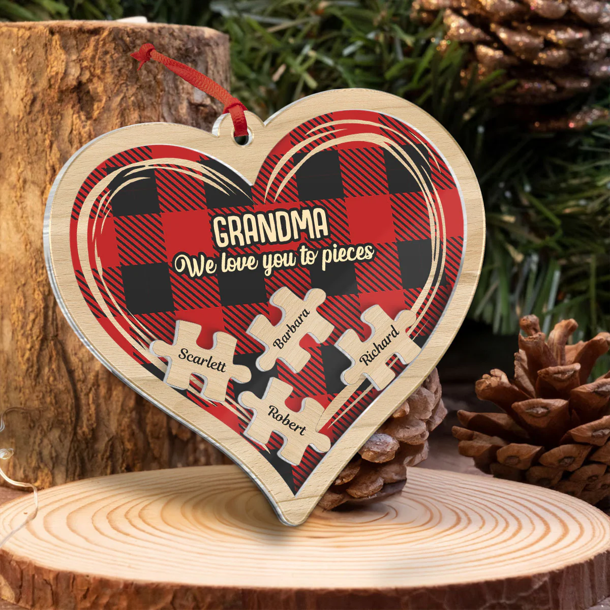 Grandma Grandpa We Love You To Pieces Personalized 4D Shaker Ornament, Christmas Gift For Grandparents - Image 6