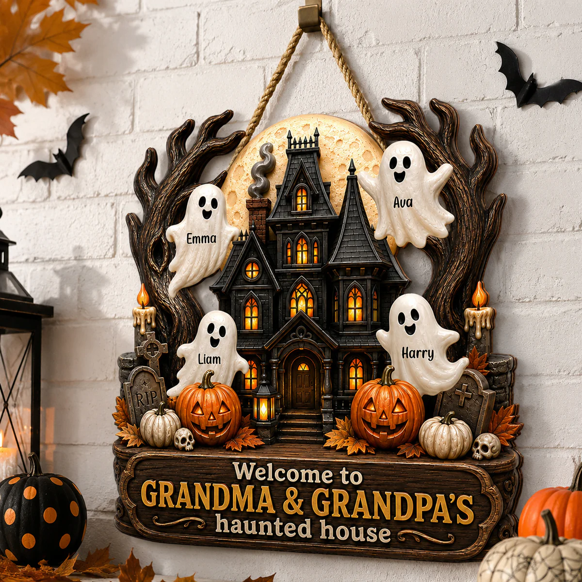 Grandma Grandpa's Halloween Haunted House - Personalized Door Sign - Halloween Decor for Grandparents - Image 2