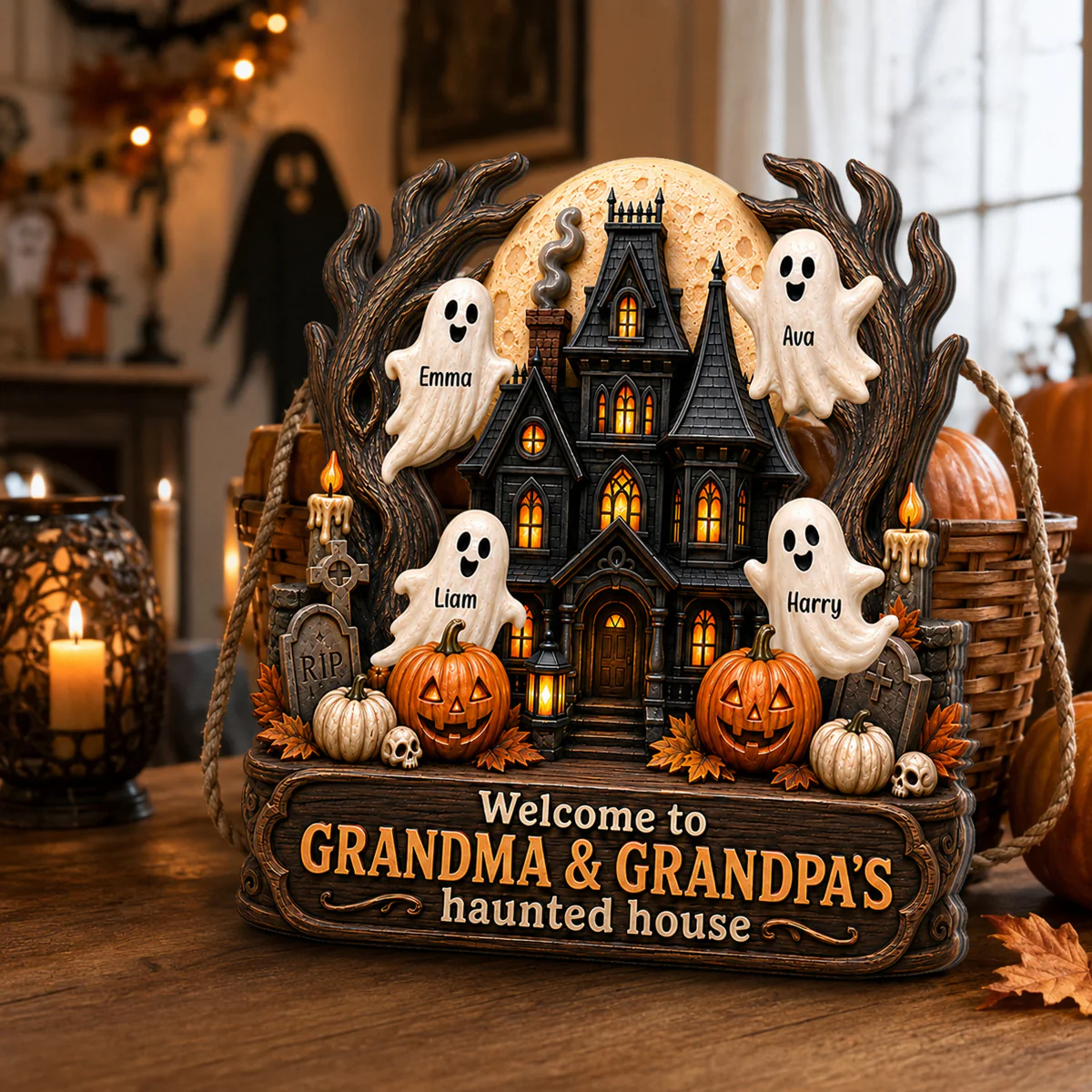 Grandma Grandpa's Halloween Haunted House - Personalized Door Sign - Halloween Decor for Grandparents - Image 5