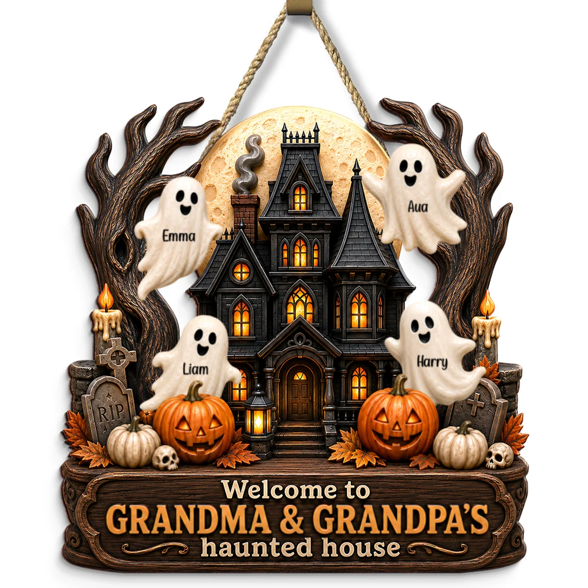 Grandma Grandpa's Halloween Haunted House - Personalized Door Sign - Halloween Decor for Grandparents - Image 9