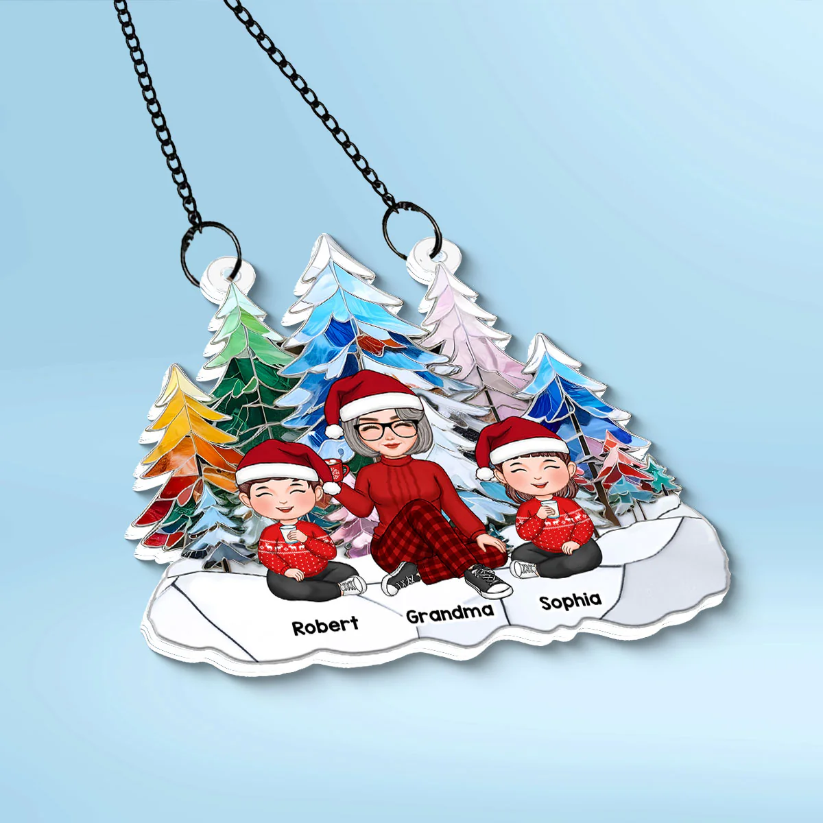 Grandma Grandkids Colorful Christmas Tree Stained Glass Personalized Suncatcher - Image 5