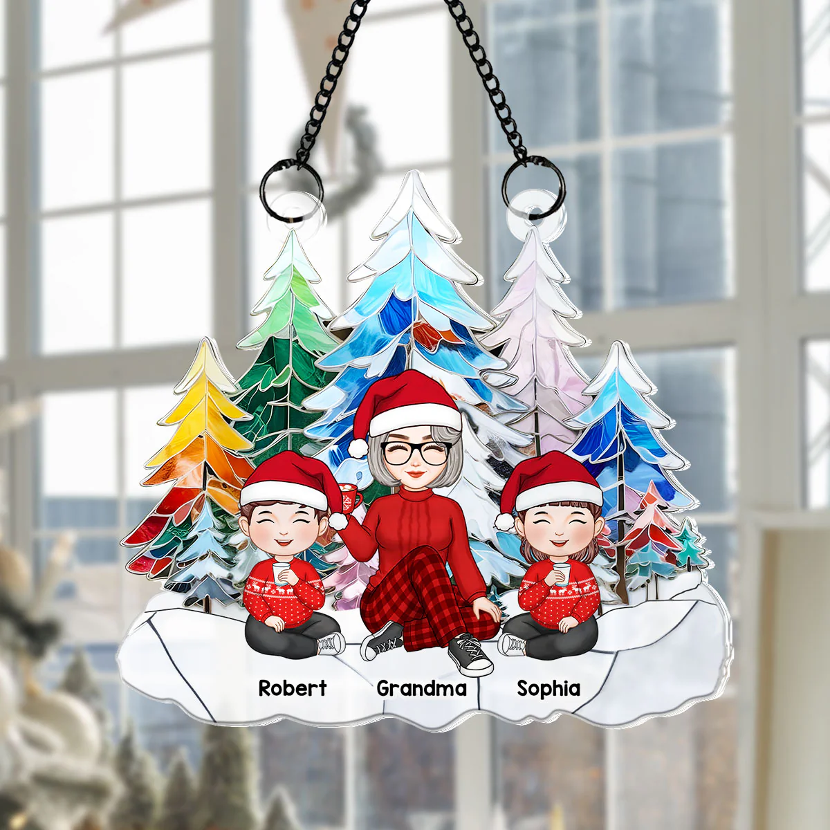 Grandma Grandkids Colorful Christmas Tree Stained Glass Personalized Suncatcher - Image 8