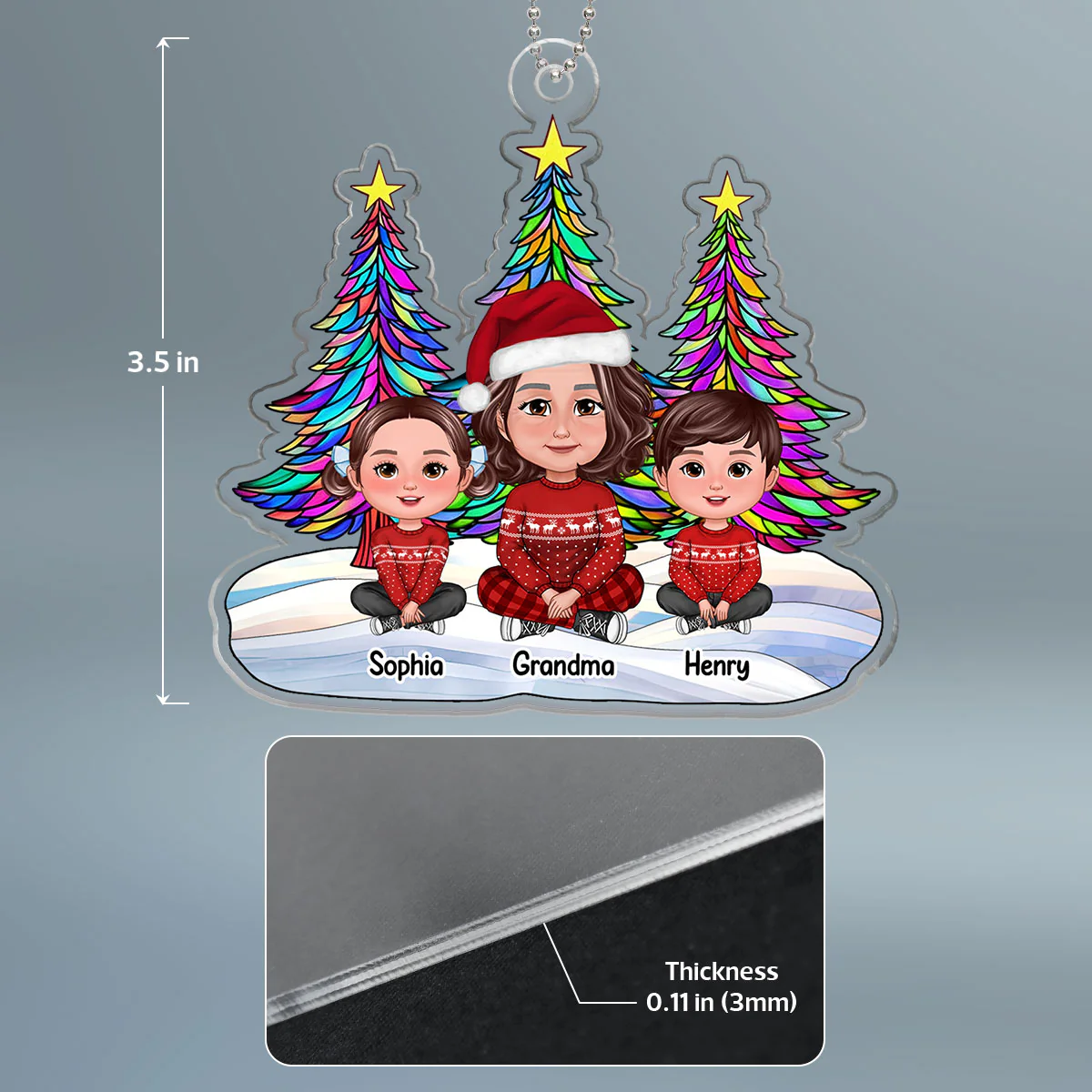 Grandma Grankids Crossed Legs Stained Glass Christmas Tree Personalized Acrylic Ornament - Image 4