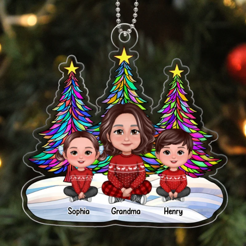 Grandma Grankids Crossed Legs Stained Glass Christmas Tree Personalized Acrylic Ornament - Image 5