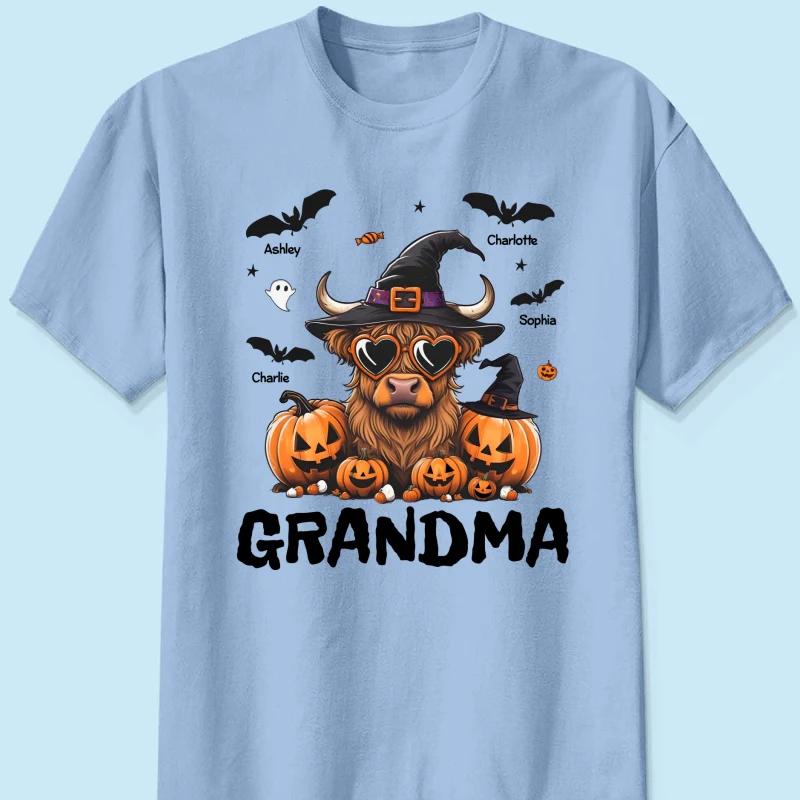 Grandma Halloween Highland Cow & Bats Kids Personalized Shirt, Gift For Grandma - Image 10
