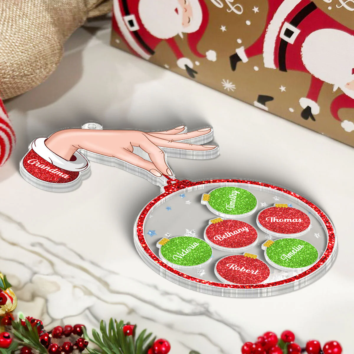 Grandma Hand Holding Christmas Ornament Personalized Shaker Ornament - Image 5