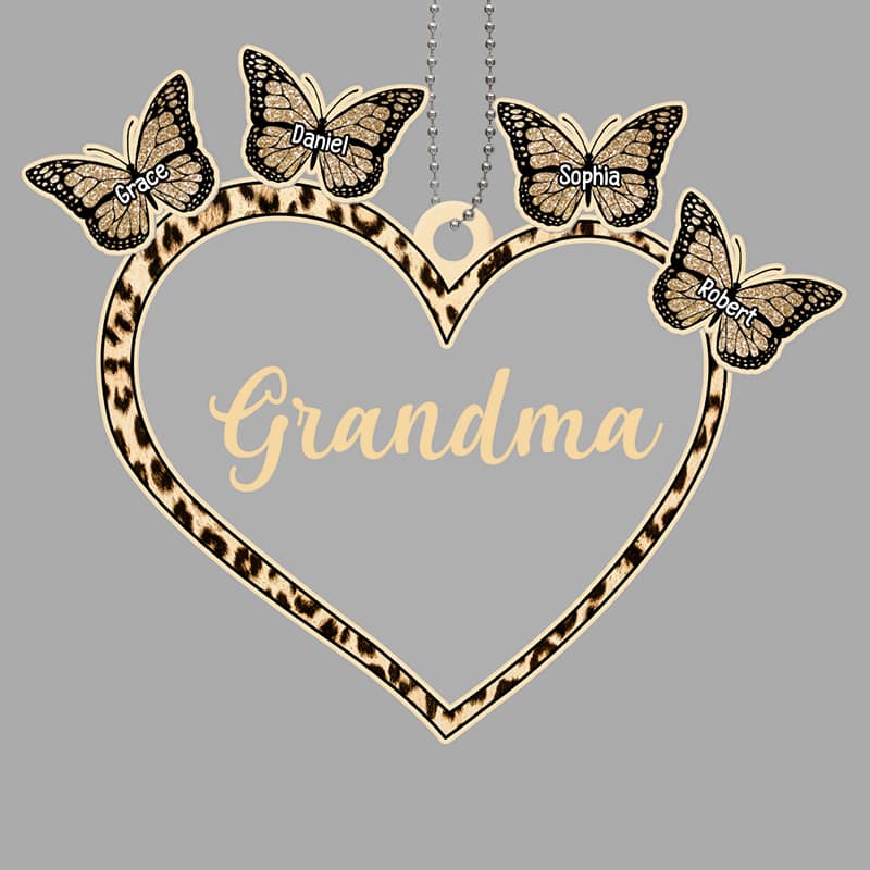 Grandma Heart Butterflies Grandkids Personalized Christmas Acrylic Ornament