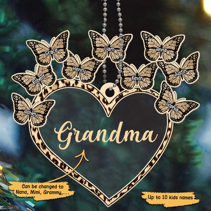 Grandma Heart Butterflies Grandkids Personalized Christmas Acrylic Ornament - Image 3