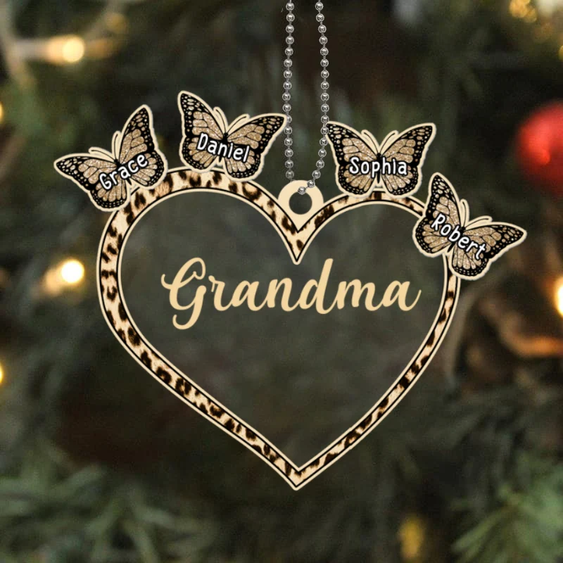 Grandma Heart Butterflies Grandkids Personalized Christmas Acrylic Ornament - Image 4