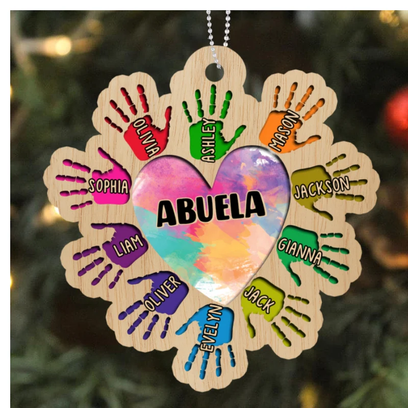 Grandma Heart Handprint Personalized Wooden Ornament - Image 4