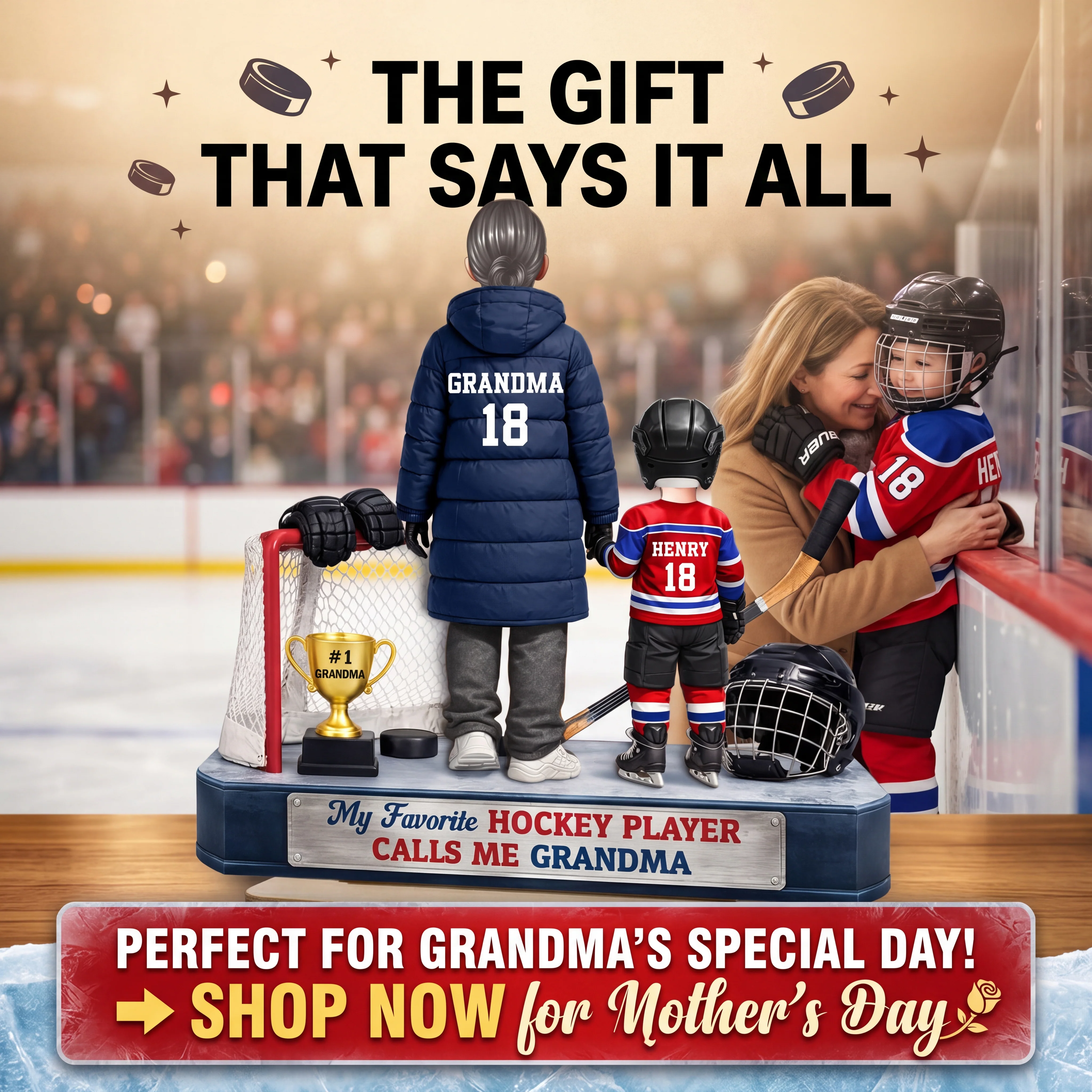 Grandma Hockey And Grandkids - Personalized 2-Layered Wooden Plaque - Heartfelt Gift For Grandma - Image 11