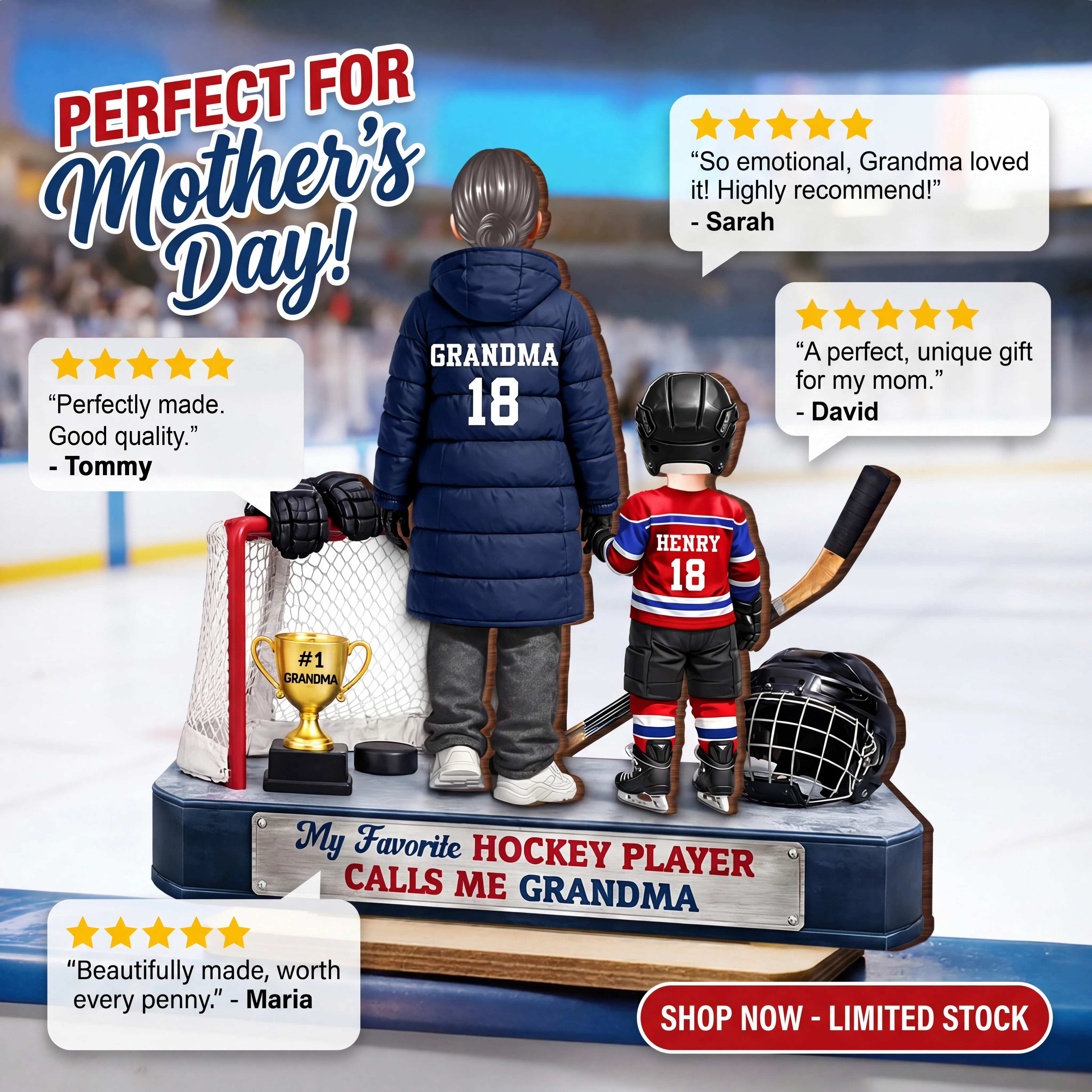 Grandma Hockey And Grandkids - Personalized 2-Layered Wooden Plaque - Heartfelt Gift For Grandma - Image 2